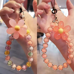 Cordón de pétalos de cuentas de colores para IPhone, pulsera antipérdida para funda de teléfono móvil Samsung, correa de muñeca, llavero de coche, bonito abalorio para teléfono