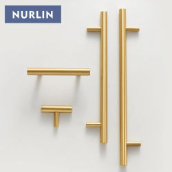 Nurlin-manija de gabinete en forma de T, varilla redonda de latón macizo, cajón de armario largo extendido, refrigerador, puerta de cocina, muebles