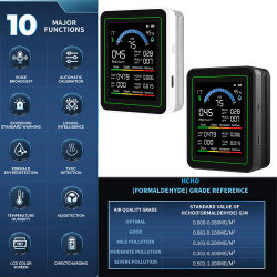 Monitor de calidad del aire 10 en 1 con pantalla a Color de 2,8 pulgadas Detector de formaldehído de CO2 para interiores probador preciso de temperatura y humedad PM2.5