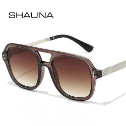 SHAUNA Gafas de sol cuadradas con remaches retro para hombre, gafas de sol con gradiente de moda para mujer, UV400
