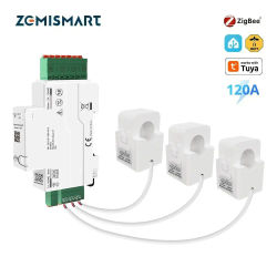 Medidor de Energía Inteligente Zemismart 120A Zigbee RS485, Monitor de Potencia Trifásico, Compatible con Tuya, CTs de Núcleo Dividido Extraíbles, 120V 240V