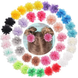 14/40 Piezas de Lazos para el Cabello con Flores de Chifón de 2 Pulgadas, Totalmente Forrados, Pinzas Pequeñas para el Cabello, para Niñas, Bebés y Niños Pequeños, Juego de 20 Pares