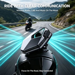 1. Auriculares inalámbricos con Bluetooth para casco de motocicleta, cancelación de ruido, llamadas manos libres, música impermeable para casco integral