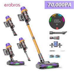 Aspiradora Inalámbrica Erabros EV5 550W, Succión de 70kPa, Batería de 80 Minutos, Pantalla LED, Depósito de Polvo de 1.5L, Aspiradora de Mano para Hogar, Mascotas y Auto