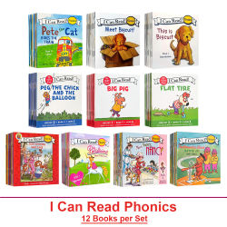 Posso leer fonética, 12 libros/juego de mis primeros libros ilustrados, libro de bolsillo de cuentos en inglés para niños, lectura Montessori para bebés