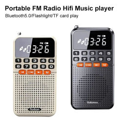 Mini Radio portátil de bolsillo AM FM Walkman Radios Bluetooth 5,0 altavoz tarjeta TF reproductor de música con linterna LED para caja de sonido casera
