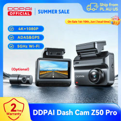 Cámara para Auto DDPAI Z50 Pro 4K, DVR con Pantalla IPS de 3'', WiFi 5GHz, GPS, ADAS, Monitor de Estacionamiento 24H, Cámara Delantera y Trasera