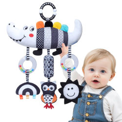Juguete de Peluche de Cocodrilo para Colgar en el Asiento del Coche con Sonido y Música, Juguetes Sensoriales para Bebés, Niños y Niñas para Estimular las Habilidades Cognitivas