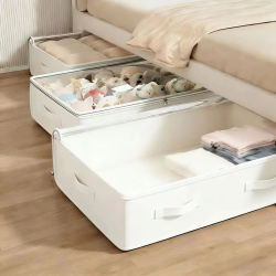 3 Cajas de Almacenamiento Blancas para Debajo de la Cama | Plegable, Multiusos para Mantas, Vestidos, Edredones, Almohadas, Ropa, Cierre Abatible