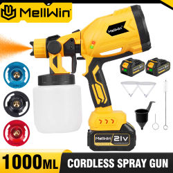 MELLWIN-pISTOLA DE PULVERIZACIÓN de pintura eléctrica inalámbrica, pulverizador de pintura de alta potencia, muebles de coche, pulverizador de acero para Pin de batería Makita de 18V, 1000ML