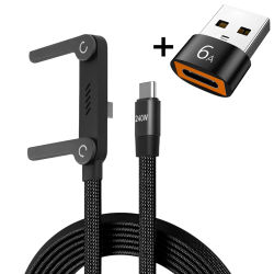 Cable de Carga Rápida 2 en 1 de 240W PD con Soporte Plegable para Teléfono, Compatible con iPhone, Samsung, Xiaomi, Tabletas y Laptops, Cable Cargador + USB OTG