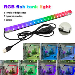 Luces de acuario RGB, luces de paisaje de pecera de siete colores, luces LED para plantas acuáticas, luces decorativas para pecera, USB