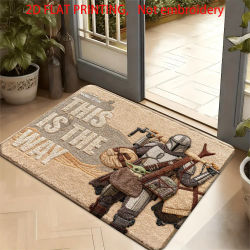 Alfombrillas de poliéster con estampado plano 2D de Star Wars, alfombra de bienvenida de franela suave The Mandalorian, alfombra de suelo ultraacogedora para dormitorio L, 1 ud.