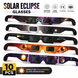 Gafas de papel para eclipses solares, seguras para ver el sol directamente, certificadas CE e ISO para observaciones de eclipses totales y parciales, 1/10/50 unidades