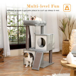 Árbol para Gatos Moderno con Postes Rascadores de Sisal, Dos Condos Acogedores, Torre de Madera para Gatos de Interior, Muebles para Gatitos, Juguetes para Gatos