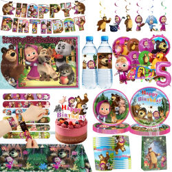 Decoración para Fiesta de Cumpleaños de Masha y el Oso, Vajilla, Mantel, Vasos, Platos, Servilletas, Recuerdos para Baby Shower