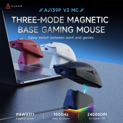 Ratón inalámbrico para juegos AJAZZ AJ139 V3 MC con base de carga magnética RGB, 24000DPI, PAW3311,800mAh, ratón Bluetooth para regalo PC Gamer