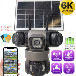 Cámara Solar 4G con tarjeta Sim, 12MP, 6K, tres lentes, tres pantallas, Monitor, visión nocturna, protección de seguridad, videovigilancia CCTV