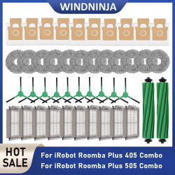 Accesorios de aspiradora para iRobot Roomba Plus 405 Combo Plus 505 Combo, bolsa para polvo, paño de limpieza, filtro HEPA, cepillo lateral, repuestos