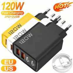 Cargador rápido de 120W con cable USB tipo C, adaptador de corriente para teléfono con carga rápida para iPhone, Xiaomi, Samsung, cargador de pared de carga rápida.