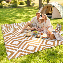 Alfombra Exterior Reversible 182x274 cm de Plástico Impermeable para Terraza Patio Camping Playa Rojo y Blanco