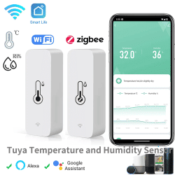 Sensor de temperatura y humedad Tuya Zigbee WiFi, Monitor remoto con aplicación para hogar inteligente, Var SmartLife, funciona con el asistente de Google Alexa