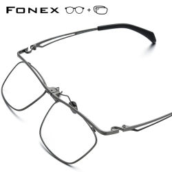 Montura de gafas de titanio FONEX para hombre, gafas graduadas cuadradas con tapa, montura abatible ultraligera para miopía, gafas ópticas 8043