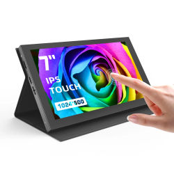 Monitor portátil con pantalla táctil Eyoyo de 7 pulgadas (1024 x 600), pantalla táctil capacitiva de 5 puntos, doble altavoz y salida HDMI y USB-C para Raspberry Pi 4/4B/3B/3B+, ordenadores portátiles