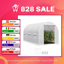 Outsunny Invernadero Túnel 400x200x200cm con 6 Ventanas Cultivo Plantas Blanco