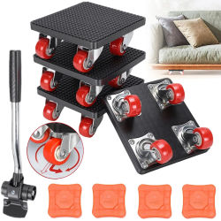 Juego de Carretillas para Muebles Resistentes de 500 kg con Elevador, Rodillos de Acero al Carbono de 4 Ruedas para Refrigerador, Lavadora, Sofá y Gabinete