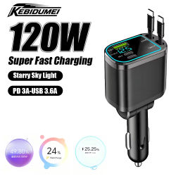 KEBIDUMEI-cargador de coche retráctil M4, Cable de carga rápida 5 en 1 con luz de estrella, puerto USB PD, adaptador de corriente tipo C, cargadores de teléfono