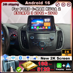 Radio para Auto FORD C-MAX KUGA 2 ESCAPE 3 2012 - 2019, Monitor Android Auto, Carplay, Multimedia, Estéreo, Navegación, Pantalla Táctil
