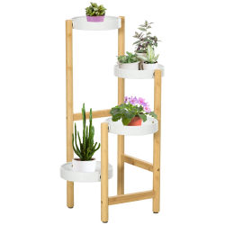 Outsunny Soporte para Plantas con Pies de Bambú Ø28x80 cm Naturaly Blanco