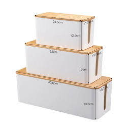 Caja organizadora de cables de plástico de bambú, almacenamiento de cables con tapa para regletas, cargadores de cables, gestión de escritorio de oficina en casa