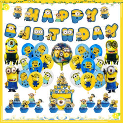 Decoración de Globos para Fiesta de Cumpleaños Infantil con Temática de Minions, Pancarta de Mezclilla con Diseño de Hombre Banana Amarillo, Adorno para Pastel, Artículos para Baby Shower