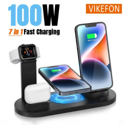 Soporte de cargador inalámbrico 7 en 1 de 100W para iPhone 16-12 Apple Watch 9/8/7/6 Airpods Pro2/1 cargadores de teléfono estación de carga rápida