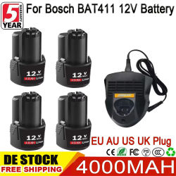 Batería y cargador de repuesto para Bosch BAT411, herramienta eléctrica de taladro inalámbrico de 4000mah, 12V, BAT411, para reemplazo Bosch