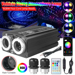 Luz de techo de estrella de fibra óptica LED RGBW, doble cabezal, aplicaciones Bluetooth, techo de coche, cielo estrellado, 32W