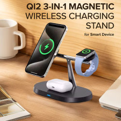 Base de Carga Inalámbrica Magnética 3 en 1 para MacSafe iPhone 17/16/15/14 Pro Max, Apple Watch 1-9, AirPods, Estación de Carga Rápida