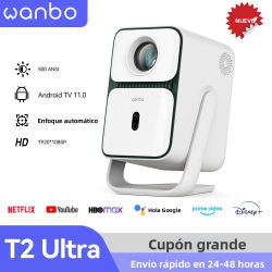 Wanbo T2 Ultra ATV,Native 1080P, 500 ANSI, Android TV 11, ASA3.0, DRM L1, Altavoz de 10W, Óptica Sellada, 120 ° Proyector Giratorio para Cine en Casa