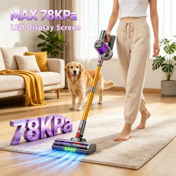 Aspiradora Inalámbrica Honki de 78KPa, 45 Minutos de Autonomía, Pantalla LED, Recipiente para Polvo Grande de 1.5L, Batería Desmontable de 6*2200mAh, Aspiradora de Mano para Pelo de Mascotas, Pisos y