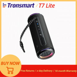Altavoz Tronsmart T7 Lite Altavoz Bluetooth portátil con graves mejorados, tiempo de reproducción 24 horas, control por aplicación, para acampar