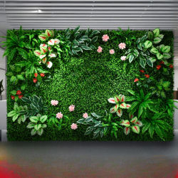 Planta tridimensional simulada de pared, plantas verdes biónicas, flores falsas, césped Artificial, colgante, paisajismo, pared de fondo Indo