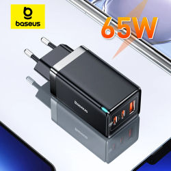 Cargador Baseus 65W GaN carga rápida tipo C PD cargador USB QC4.0 cargador rápido portátil para ordenador portátil iPhone 17 16 15 14 13