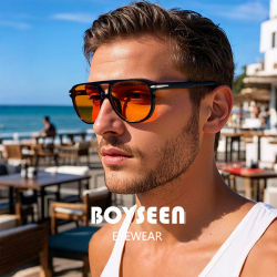 Gafas de sol de playa BOYSEEN para hombre, gafas de sol naranjas de verano UV400, gafas graduadas con montura grande, gafas azules