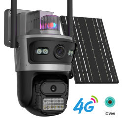 Cámara Solar 4G AOV para Exteriores, 3 Pantallas, Seguimiento Automático, Vigilancia de Seguridad, Alerta en Tiempo Real, Visión Nocturna Inteligente, Monitor iCsee