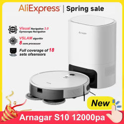Robot aspirador Arnagar S10, recolección automática de polvo vacío, barrido y fregona, 12000Pa, Control por aplicación de bajo ruido, fregado, aspiradora Dr