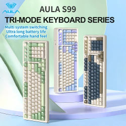 Teclado para Juegos AULA S99 2.4G Inalámbrico/Bluetooth/Con Cable, Tres Modos, RGB, Ergonómico, Silencioso, 99 Teclas, para Oficina