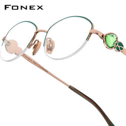 Montura de gafas de titanio FONEX para mujer, marca de lujo de diseñador, gafas semisin montura con adorno de diamante, gafas japonesas de alta calidad 6123
