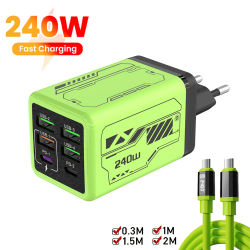 Cargador 6 en 1 de 240W Tipo C con carga rápida PD, adaptador de corriente para teléfono, compatible con iPhone, Samsung, Xiaomi, enchufe EU/US, cargador de pared de carga rápida.